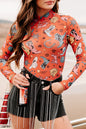 Orange Mock Neck Cowgirl Long Sleeve Bodysuit