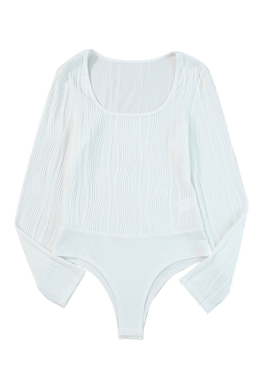 Bright White Ribbed Knit Long Sleeve Square Neck Bodysuit