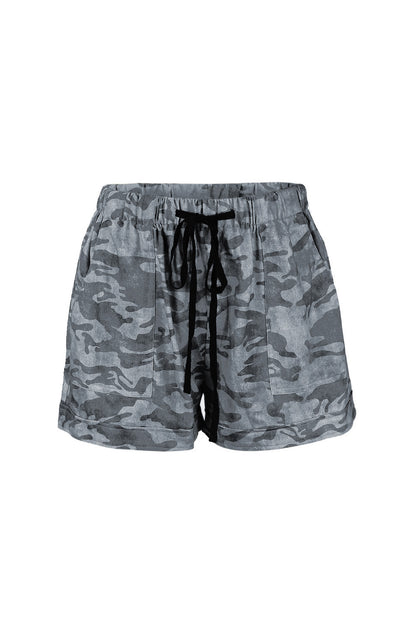 Casual Elastic Waist Drawstring Womens Camouflage Shorts