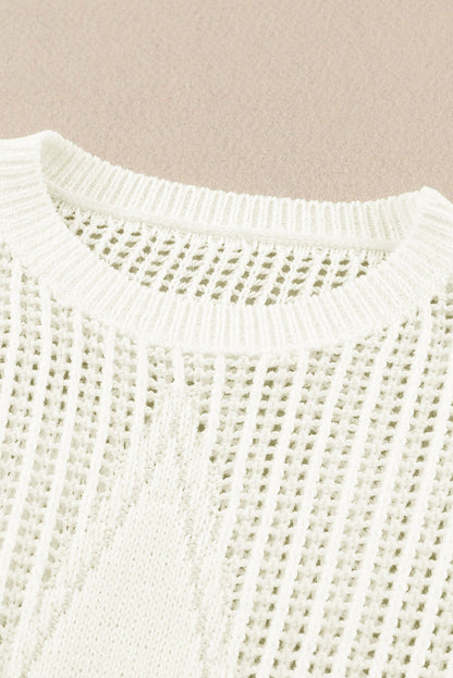 White Star Pattern Lightweight Hollow Knit Sweater