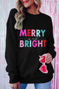 Black MERRY and BRIGHT Round Neck Graphic Sweatshirt