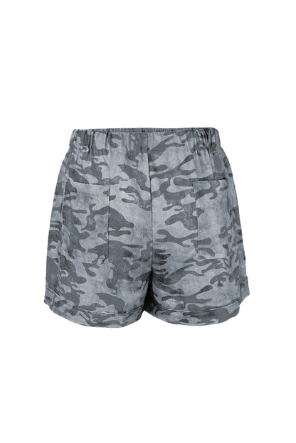 Casual Elastic Waist Drawstring Womens Camouflage Shorts