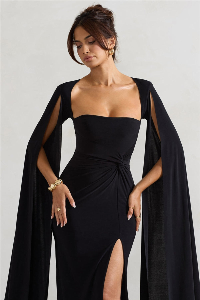 Teresa Long Cape Sleeve Split Maxi Dress