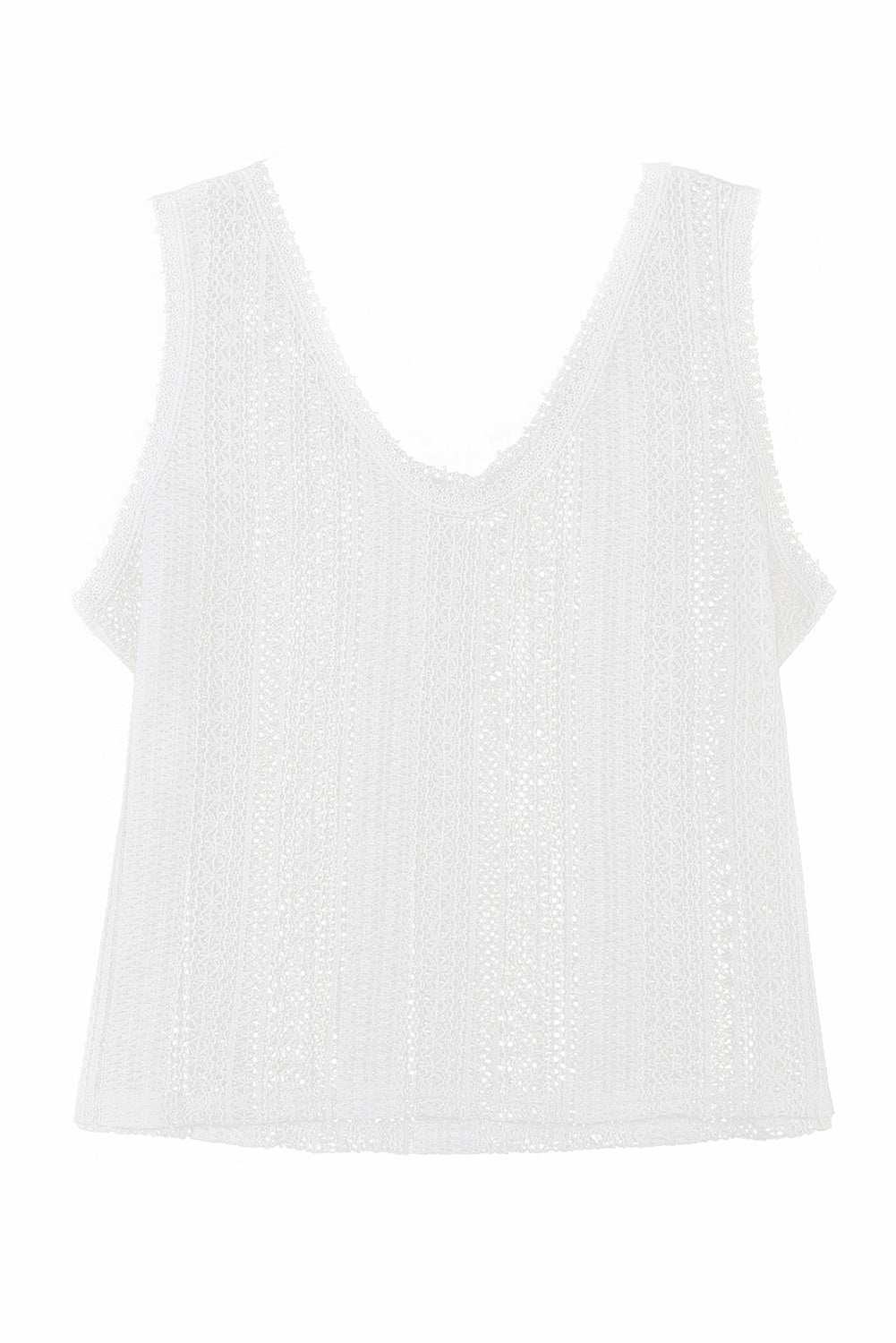 White Lace Crochet Open Back U Neck Tank Top