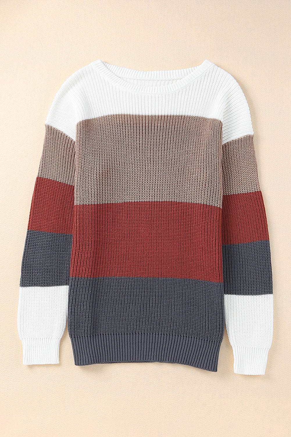 Chestnut Color Block Casual Knit Pullover Sweater