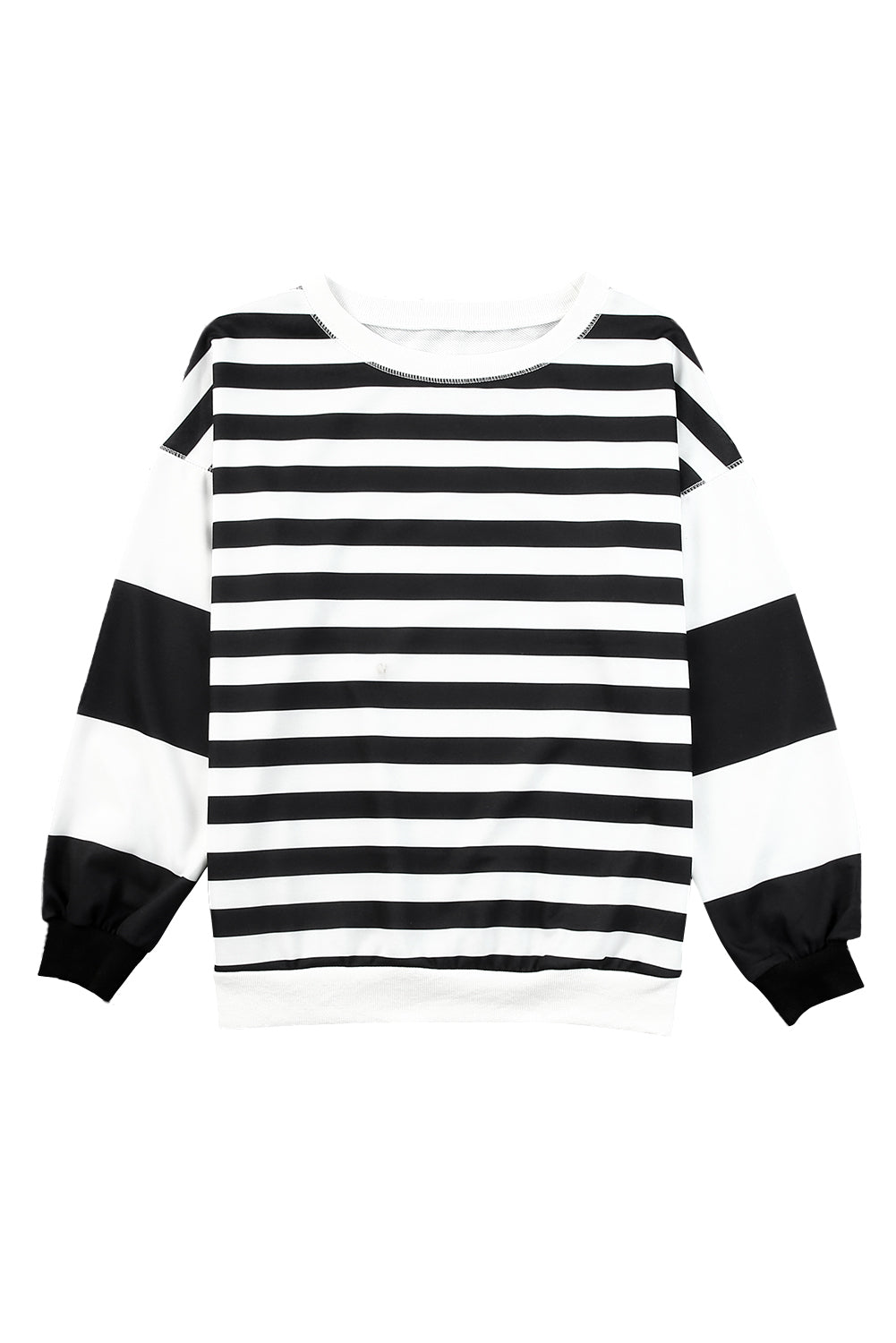 Black Striped Colorblock Drop Shoulder Pullover Sweatshirt