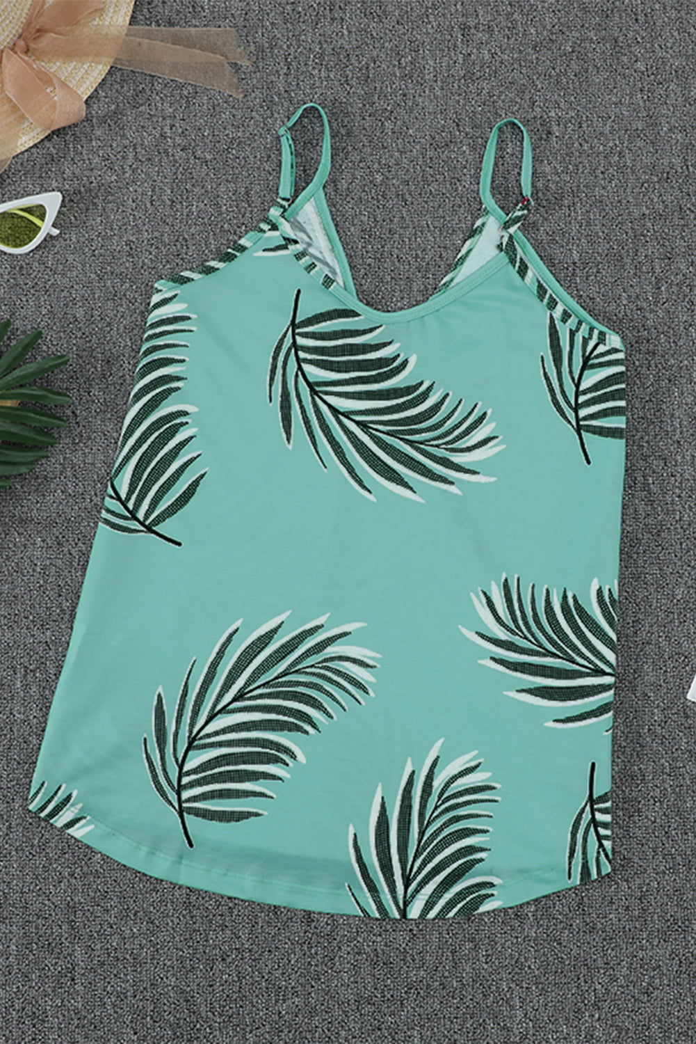 Green Tropical Plant Print Tank Top