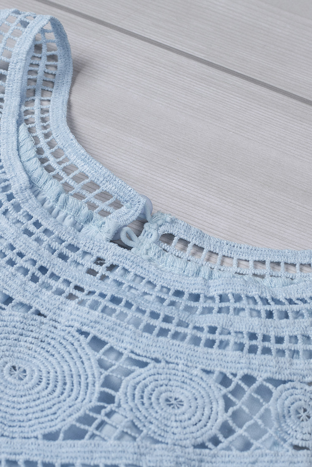 Light Blue Casual Crochet Lace Tank Top