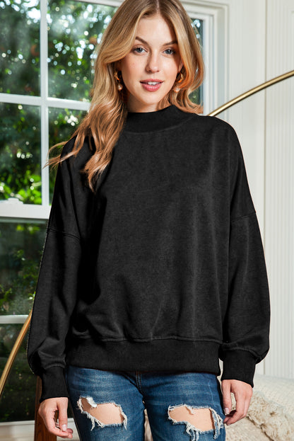 Green Light Plain Washed Drop Shoulder Pullover Sweatshirt