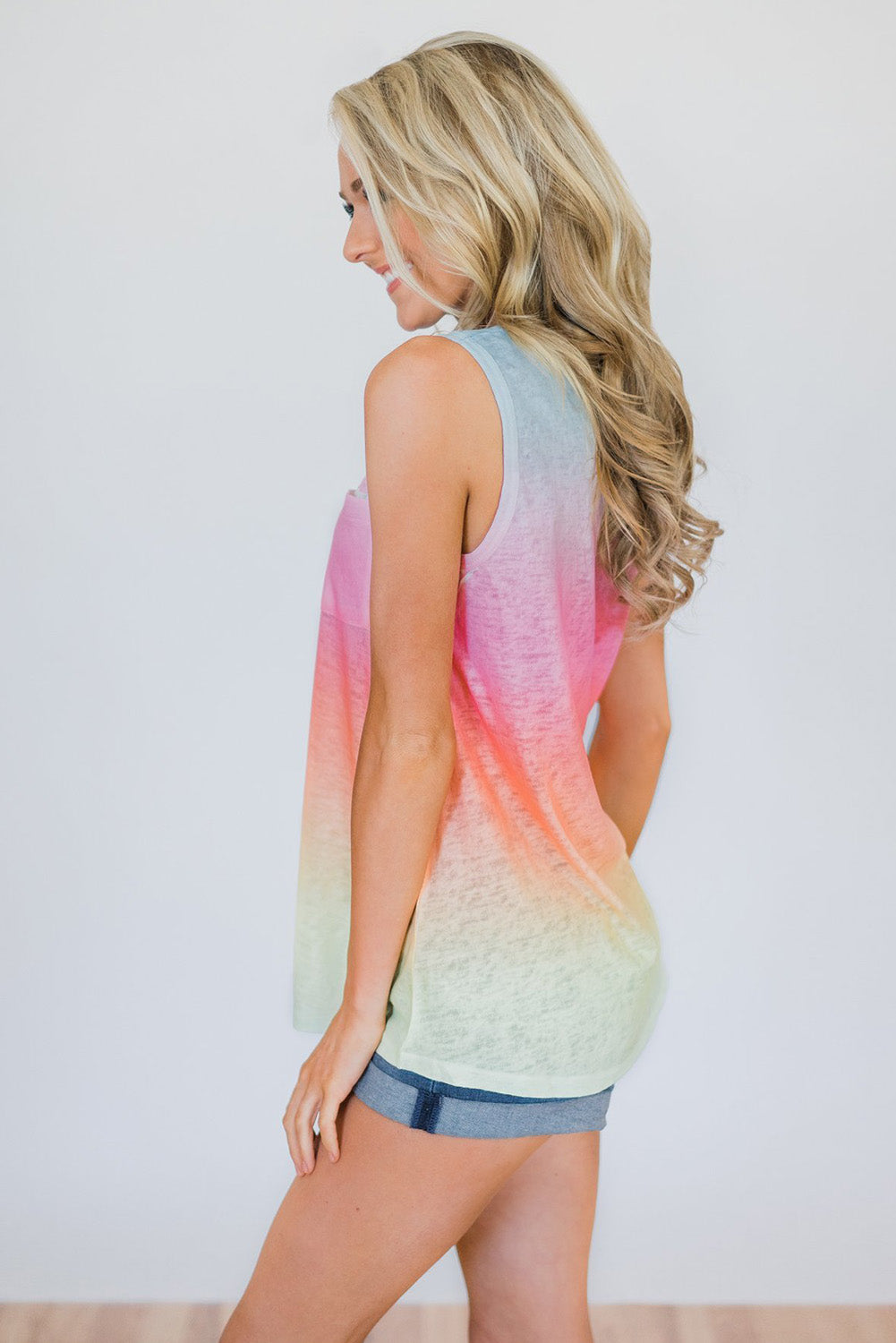 Pink & Blue Tie Dye Front Pocket Sleeveless Tank Top