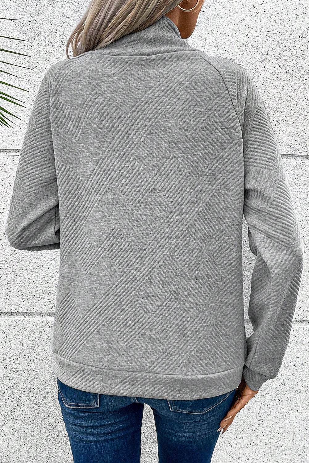 Apricot Solid Color Button Detail Textured Sweatshirt