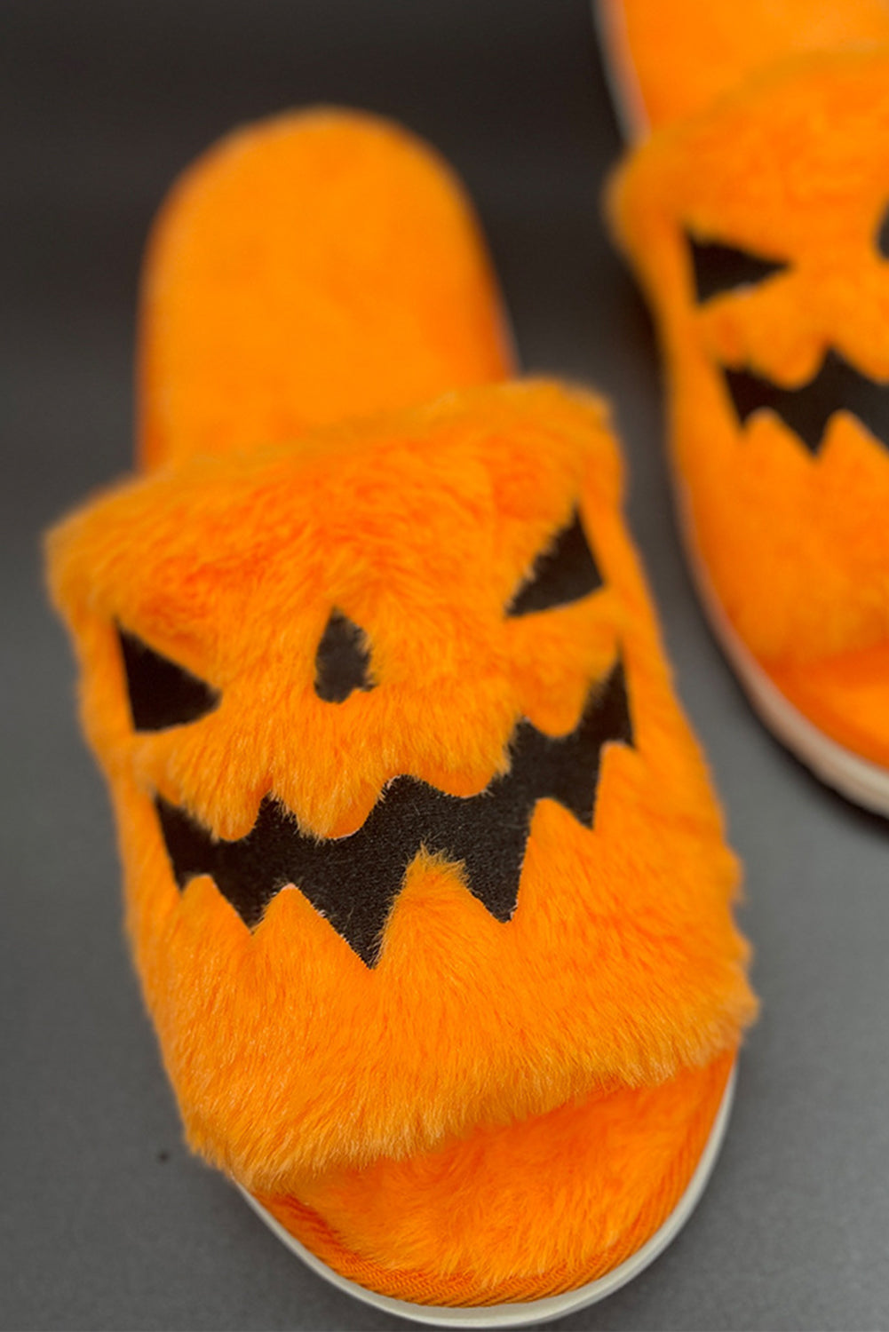 Yellow Fuzzy Halloween Pumpkin Open Toe Slippers