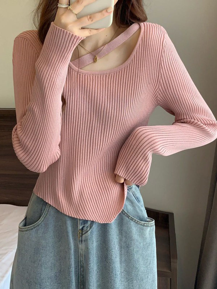 Beryl Irregular Halter O-neck Woman Sweater