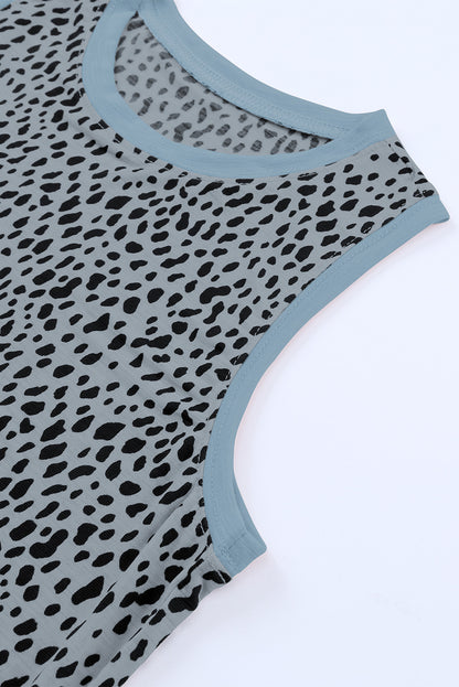 Leopard Contrast Trim Casual Round Neck Tank Top