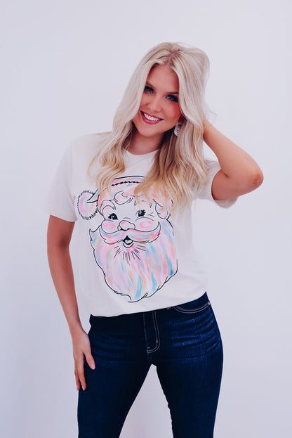 White Cute Santa Claus Casual Round Neck Graphic Tee