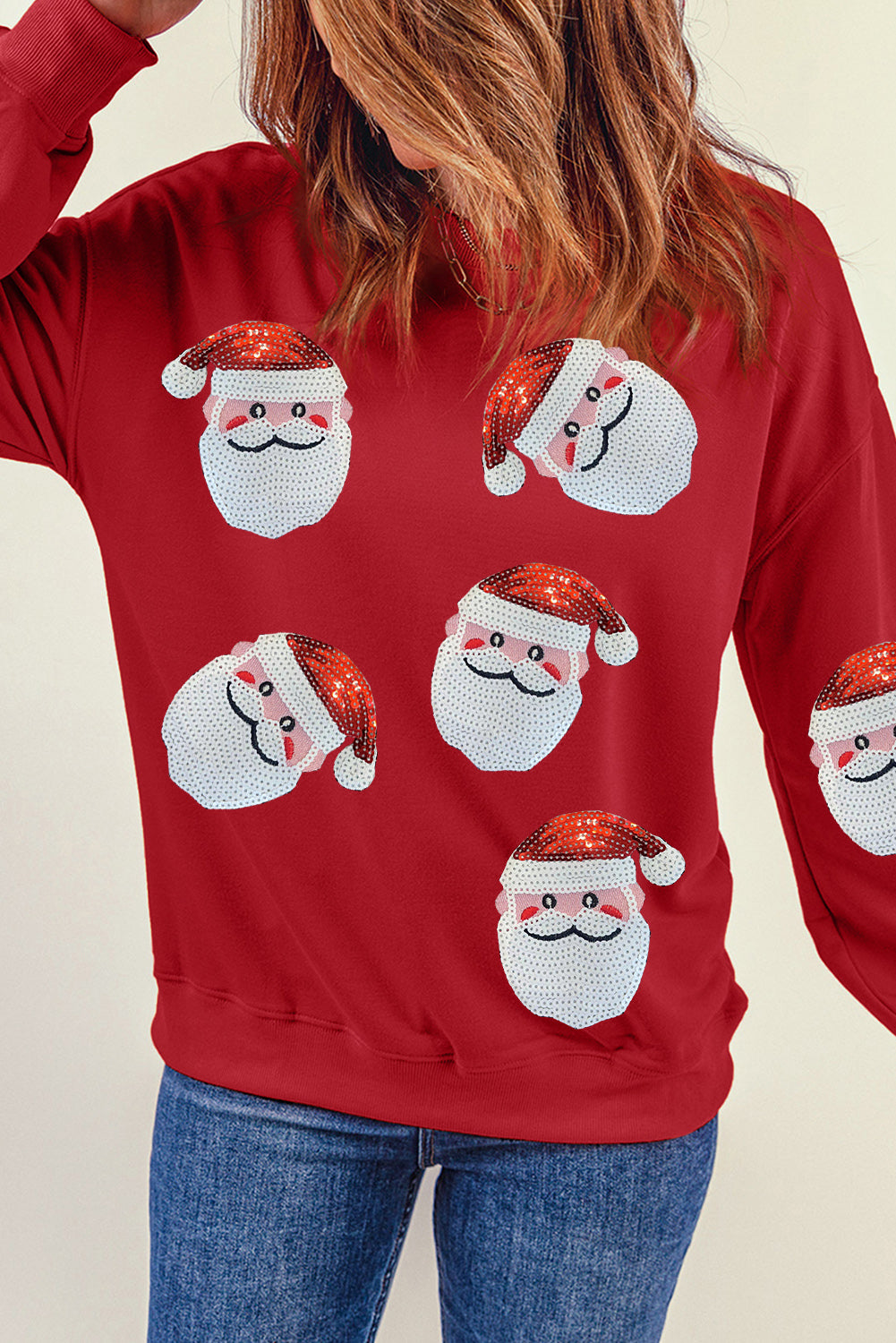 Red Sequins Santa Claus Graphic Christmas Sweatshirt