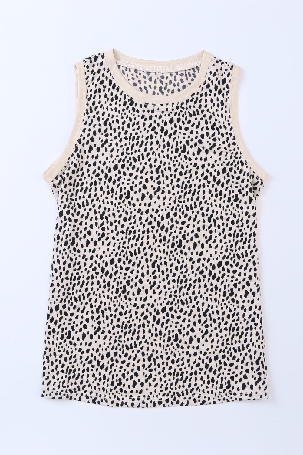 Leopard Contrast Trim Casual Round Neck Tank Top