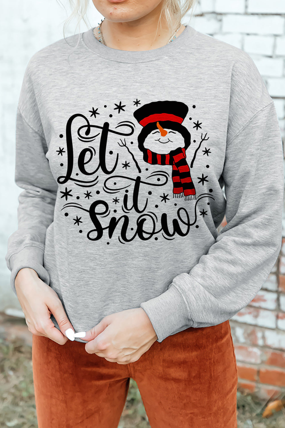 Gray Let it Snow Christmas Snowman Graphic Sweatshirt