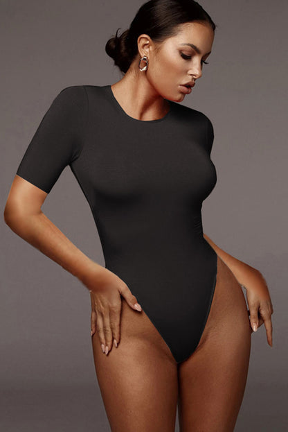 Black Basic Short Sleeve Bodycon Bodysuit