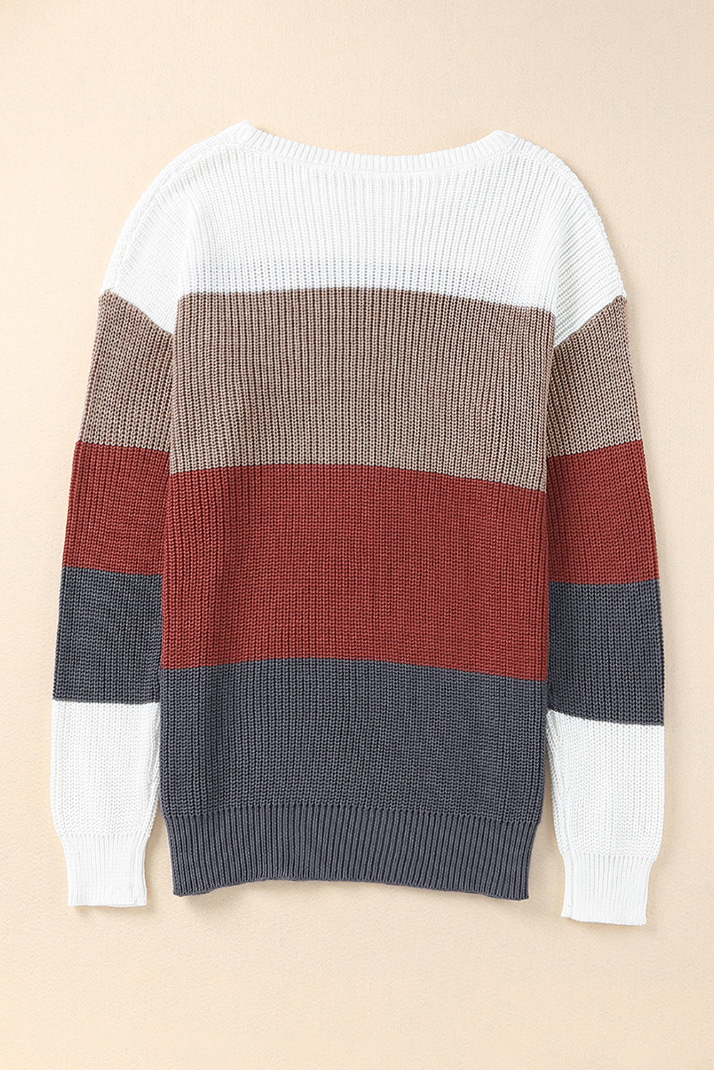 Chestnut Color Block Casual Knit Pullover Sweater