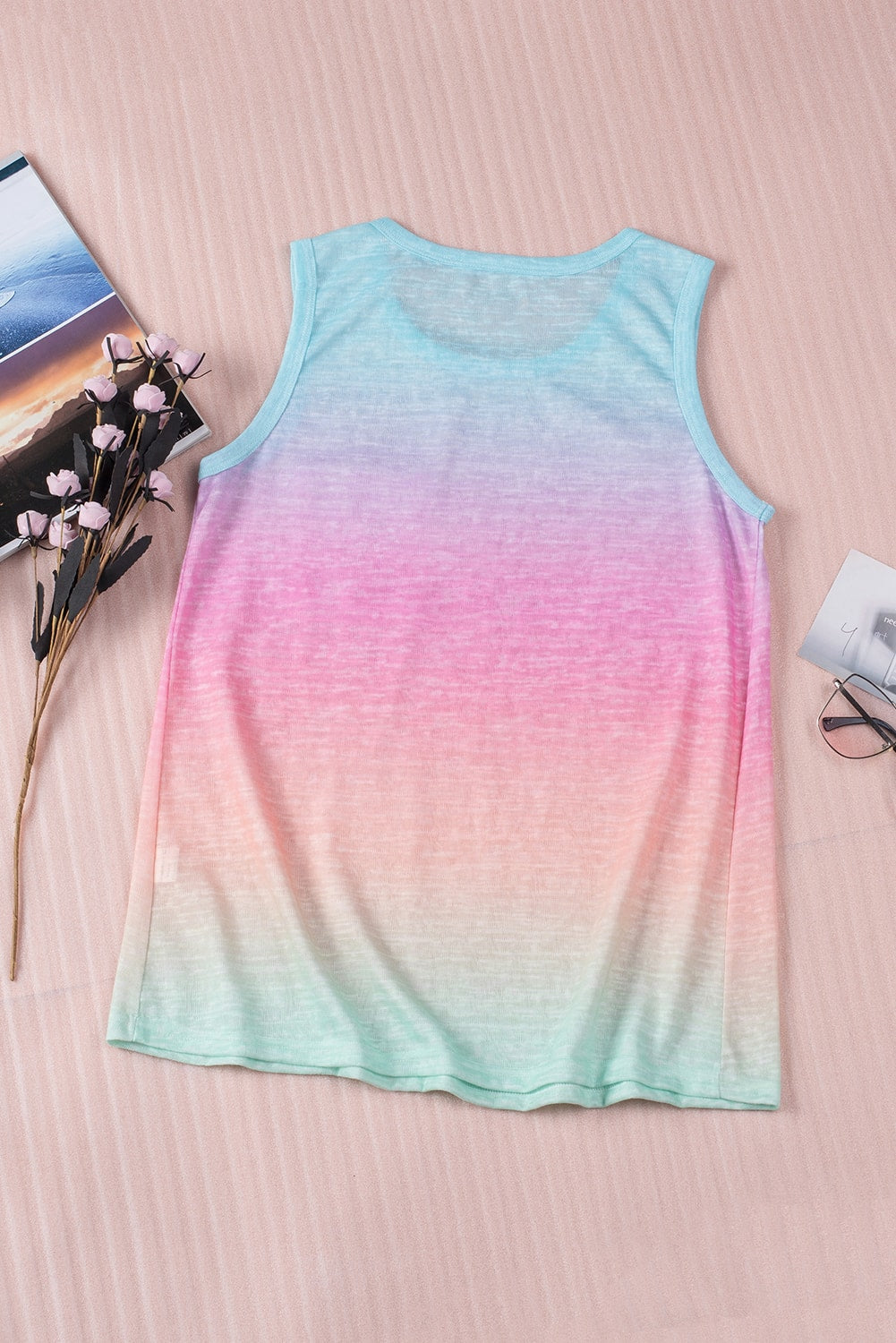 Pink & Blue Tie Dye Front Pocket Sleeveless Tank Top