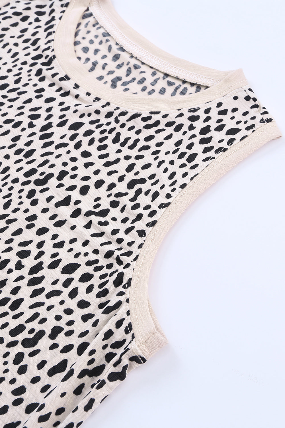 Leopard Contrast Trim Casual Round Neck Tank Top