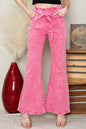 Pink Casual Front Knot High Waist Flare Leg Jeans