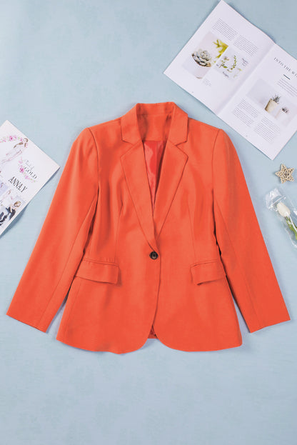 Red Flip Pocket Casual Button Lapel Neck Blazer For Women