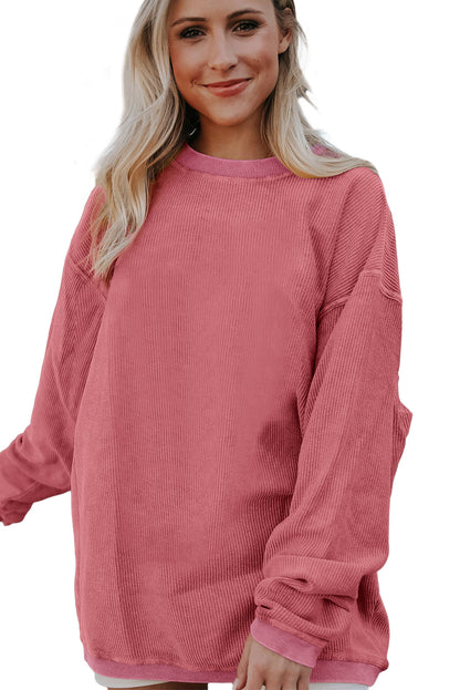 Apricot Drop Shoulder Ribbed Oversized Sweatshirt