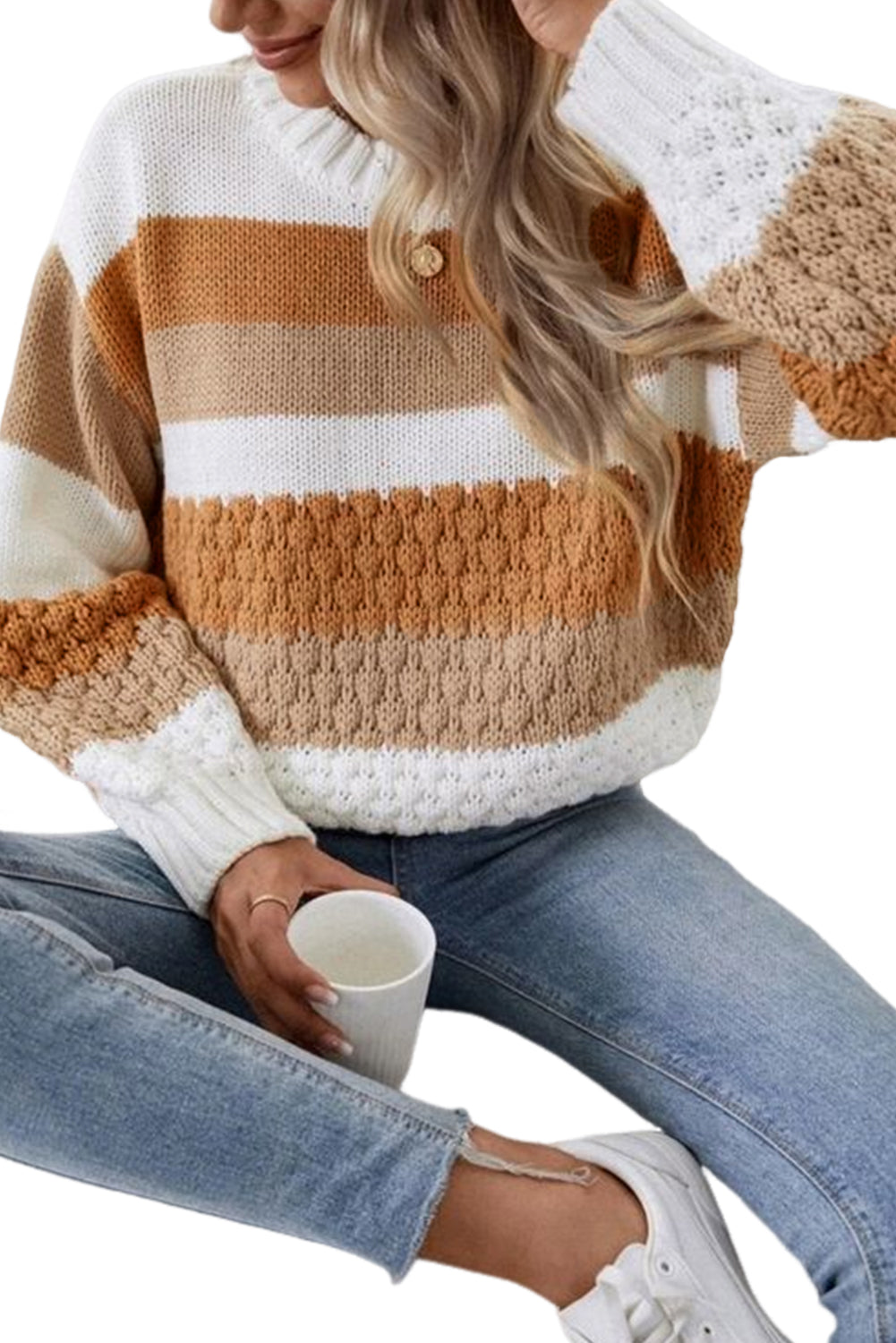 Chestnut Colorblock Drop Sleeve Knitted Sweater