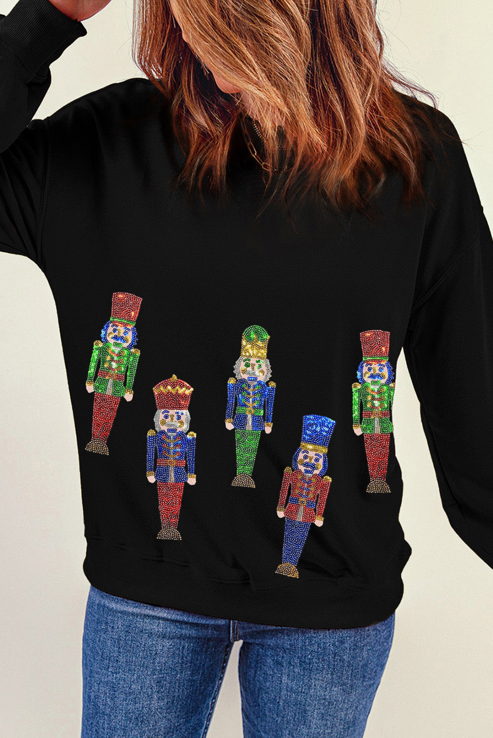 Black Sequins Nutcracker Christmas Graphic Sweatshirt