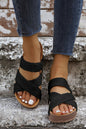 Black Woven Criss Cross Strap Platform Slip-on Sandals