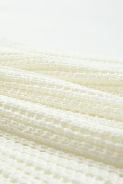 White Hollowed Knit V Neck Tank Top