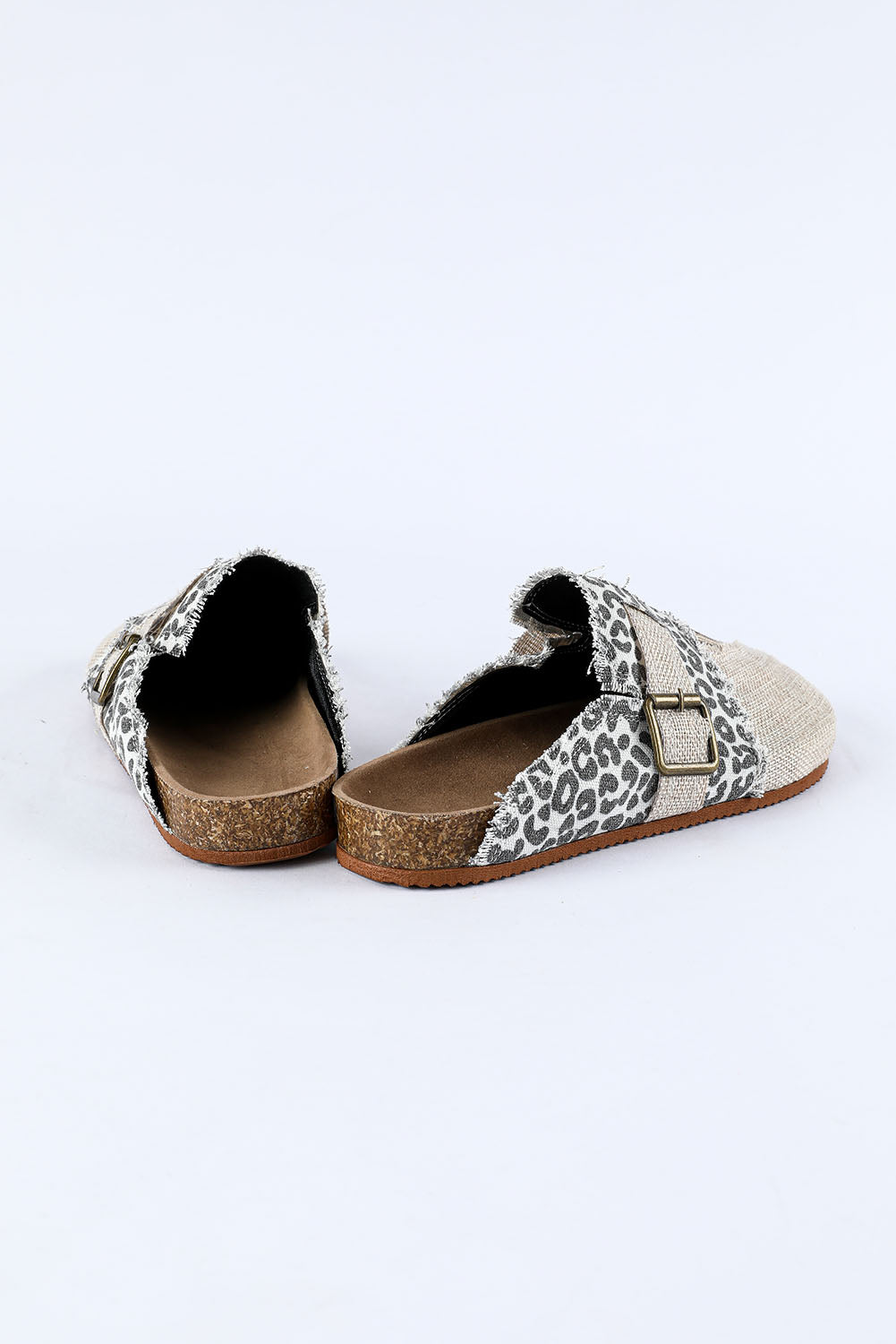 Leopard Distressed Patchwork Buckle Round Toe Slippers