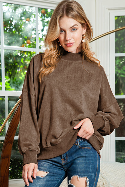 Green Light Plain Washed Drop Shoulder Pullover Sweatshirt