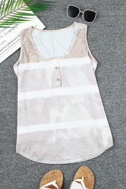 Berry Colored Tie Dye Button Front Scoop Neck Tank Top