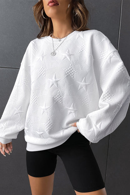 Black Star Embossed Textured Drop Shoulder Sweatshirt