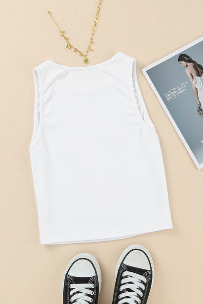 Plain White Ribbed Knit Basic Cropped Tank Top