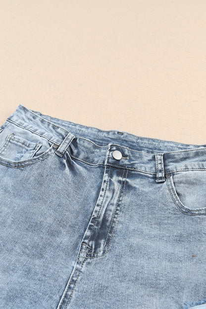 Sky Blue Light Wash Frayed Slim Fit High Waist Jeans