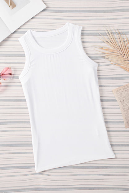 Red Plain Basic Solid Color Ribbed Knit Slim Fit Tank Top