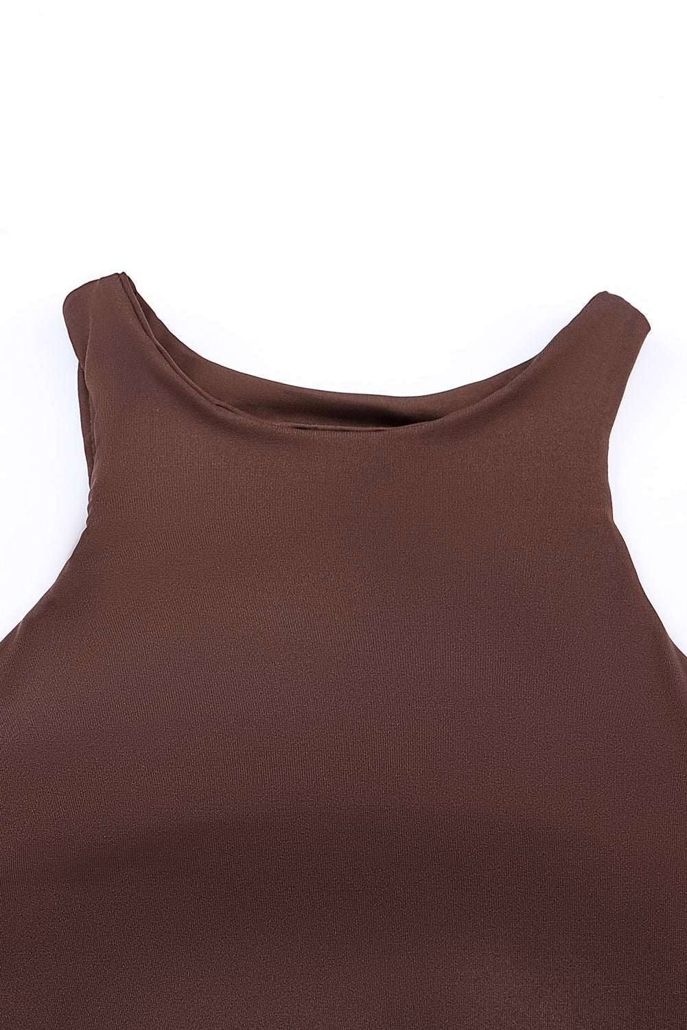 Brown Solid Color Crew Neck Plain Sleeveless Bodysuit