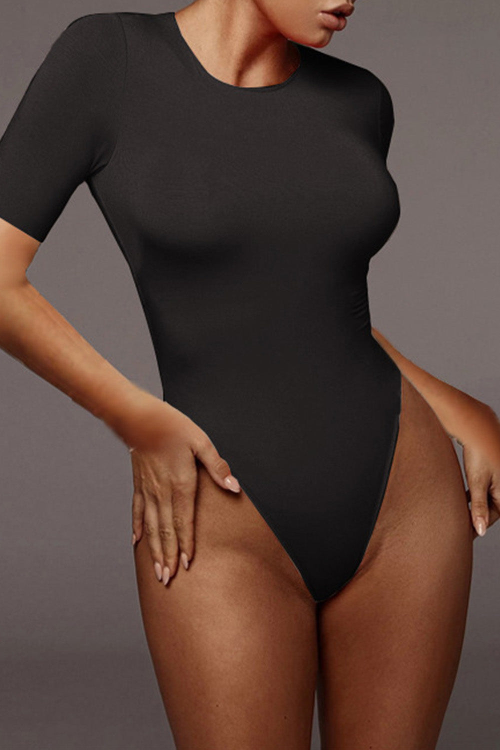 Black Basic Short Sleeve Bodycon Bodysuit