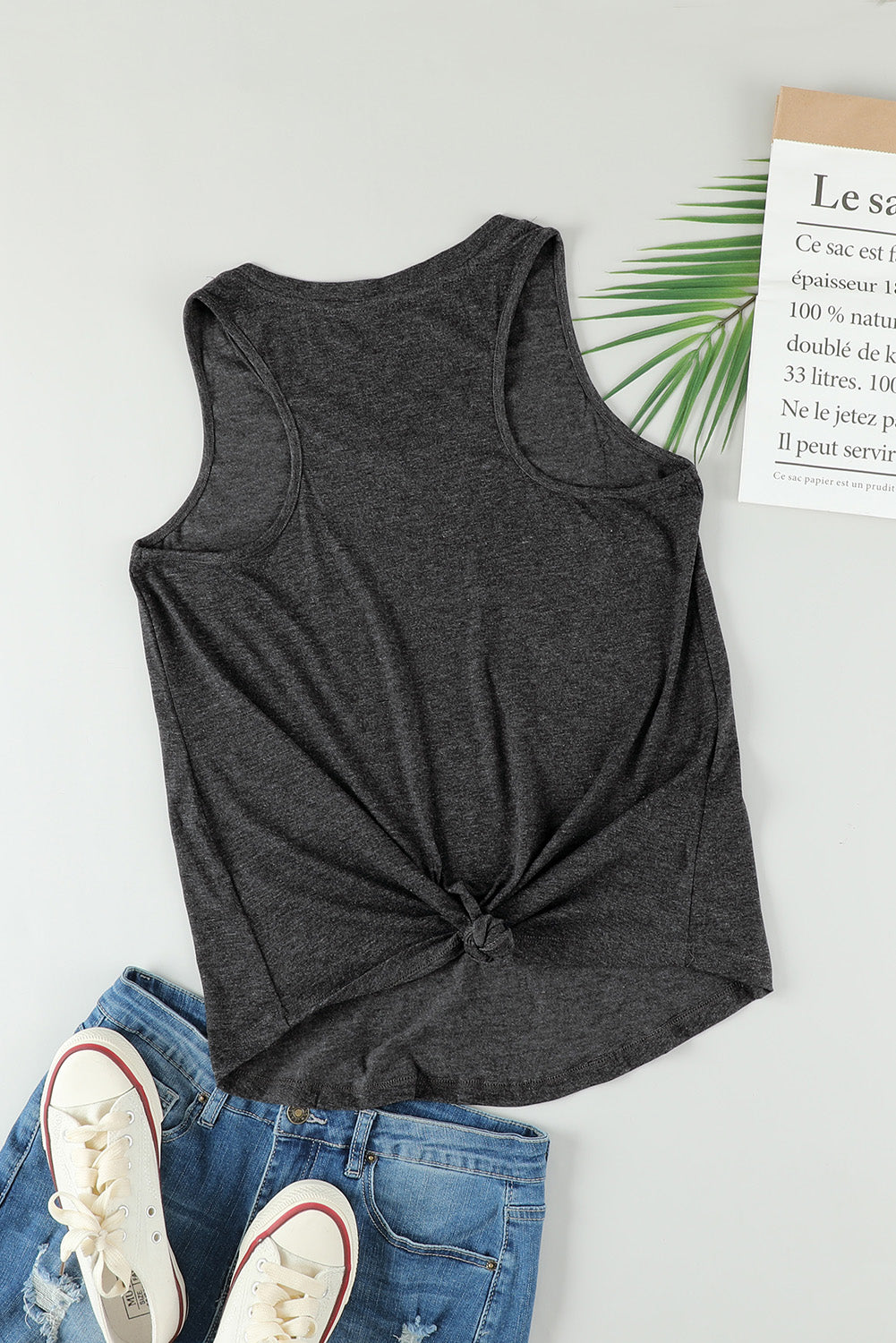 Gray Casual V Neck Racerback Tank Top With Pocket