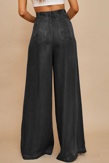 Black Elegant Tencel Wide Leg Soft Denim Flared Pants