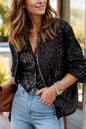 Sequin Zip Up Long Sleeve Jacket