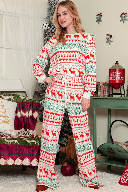 White Christmas Pullover and Drawstring Pants Pajama Set
