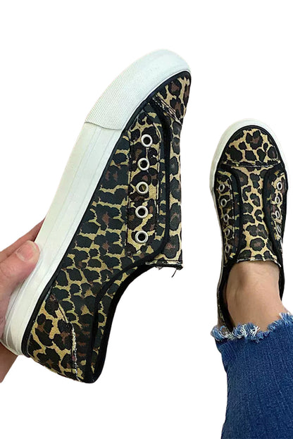 Leopard Slip-on Round Toe Canvas Sneakers