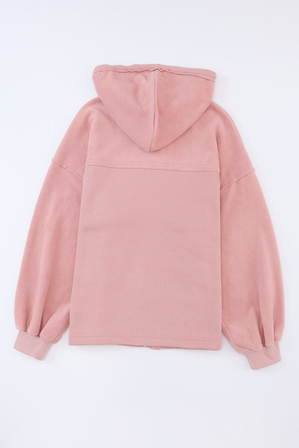 Apricot Bishop Sleeve Zip Up Hoodie Jacket with Flap Pockets