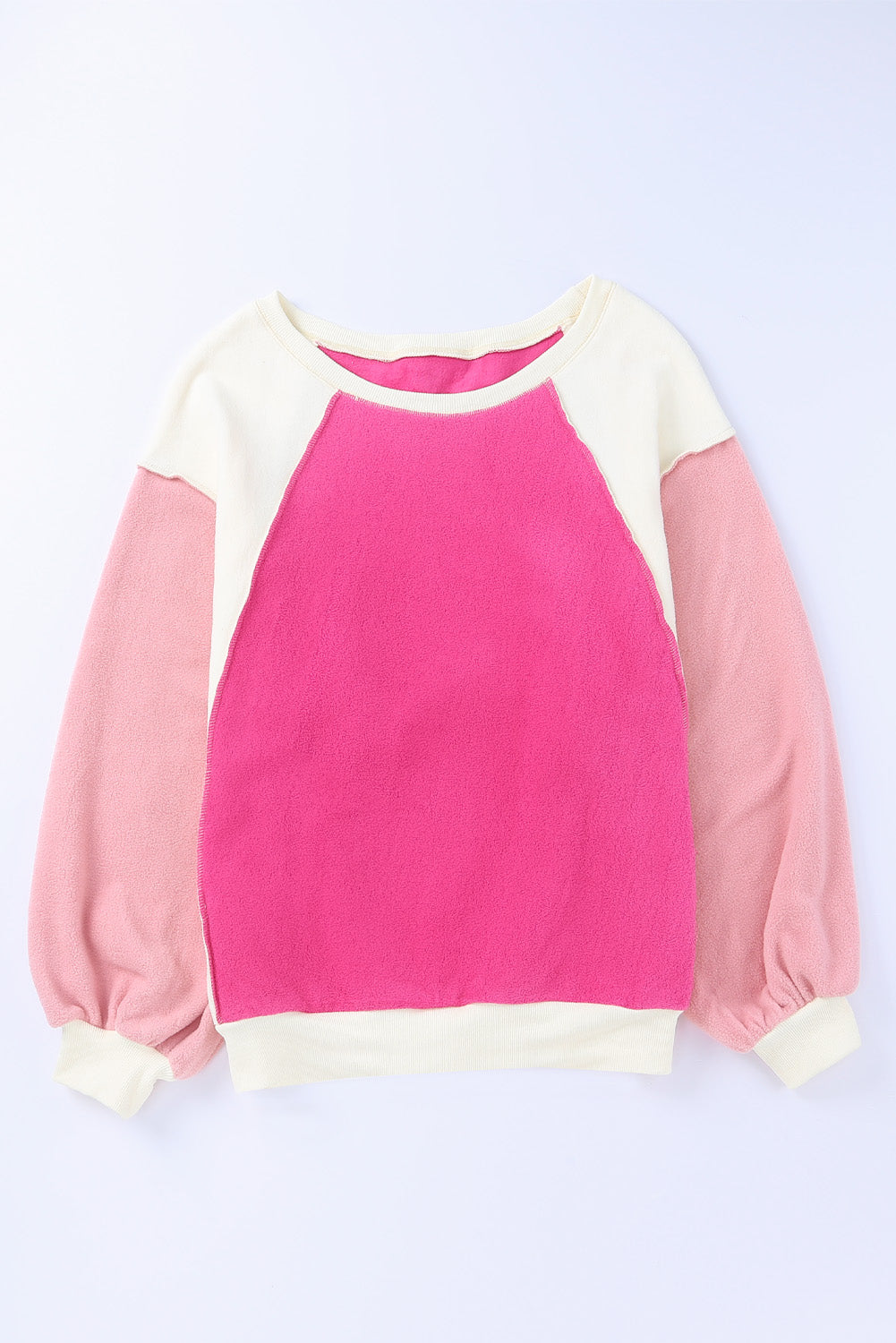 Rosy Colorblock Casual Seam Plush Pullover Sweatshirt