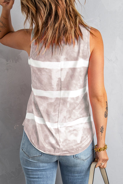 Berry Colored Tie Dye Button Front Scoop Neck Tank Top